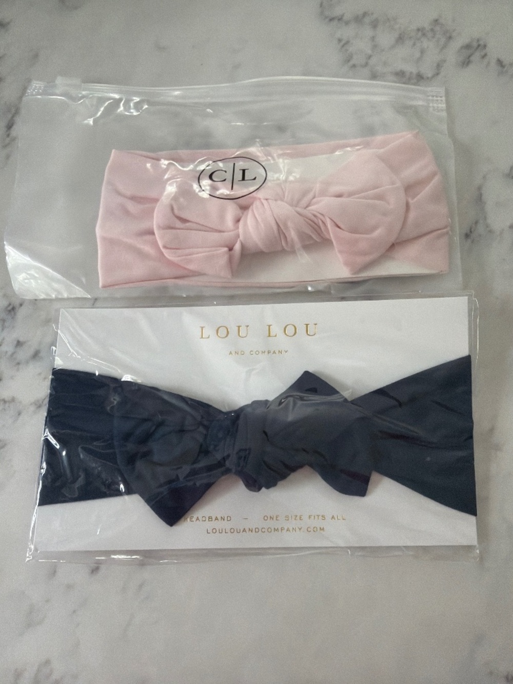 Baby bow headbands - blush pink and navy